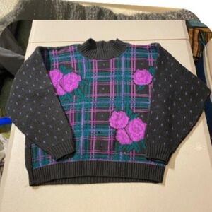 Vintage Cape Cod Sportswear | Women's Rose & Plaid Mockneck High Neck Sweater